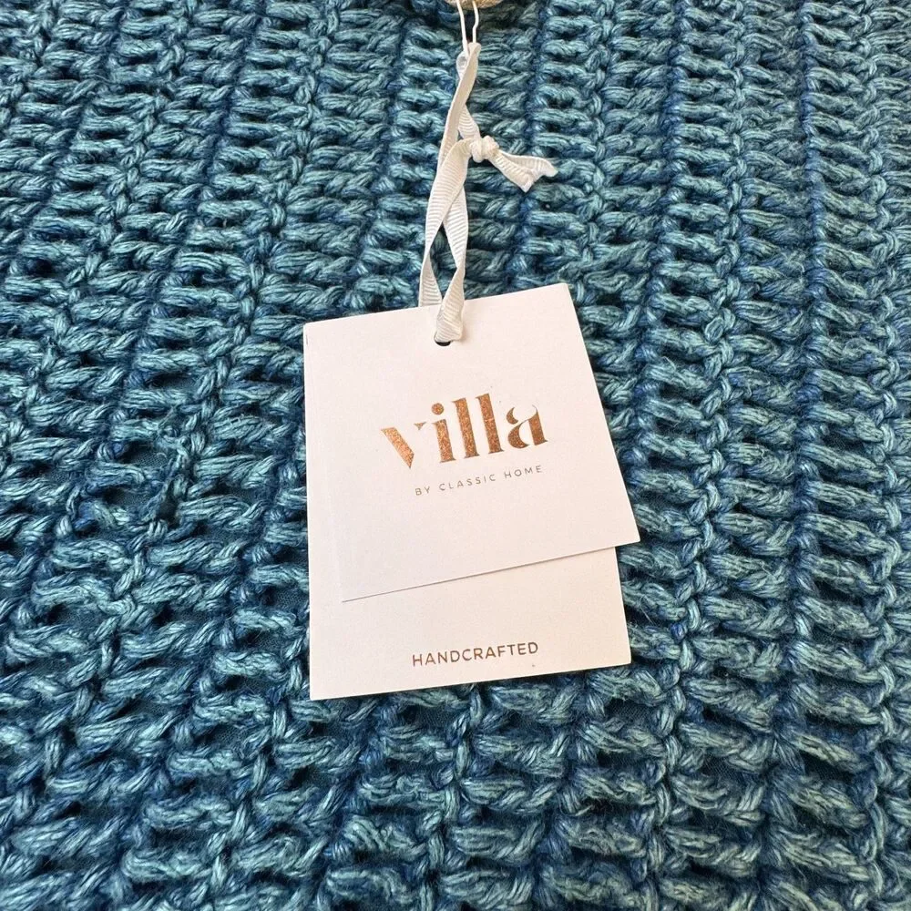 Villa Macie Pillow Cover in Blue Stonewashed Belgian Flax Linen Woven Front NEW